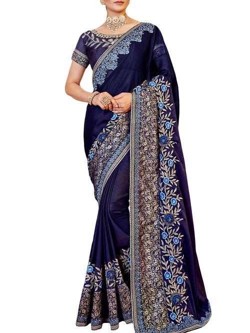 solid with bordered embroidered saree - 16120290 - Very Small Image - 1