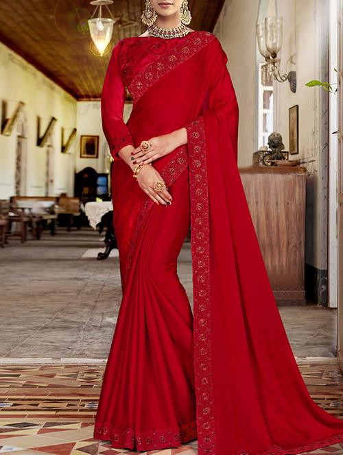embroidered lace border saree - 16120300 - Very Small Image - 1