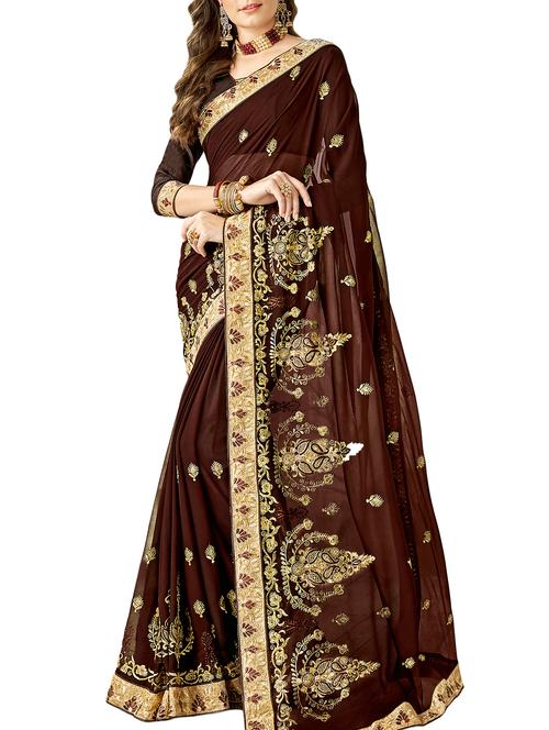 zari embroidered saree - 16120302 - Very Small Image - 1