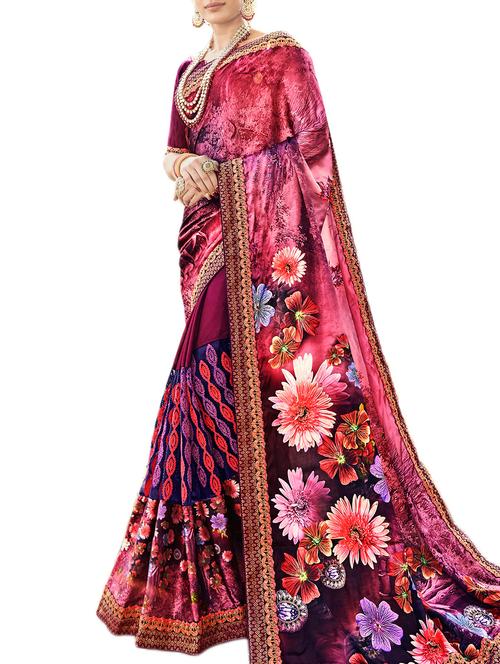 digital floral embroidered saree - 16120318 - Very Small Image - 1