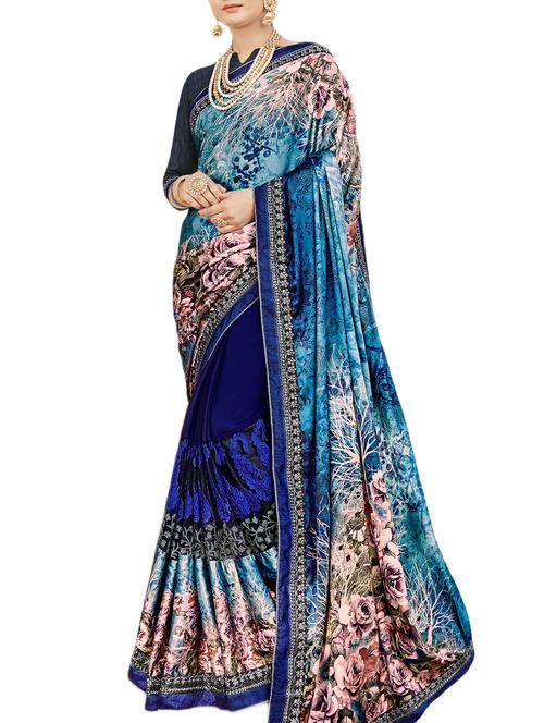 digital floral embroidered saree - 16120322 - Very Small Image - 1