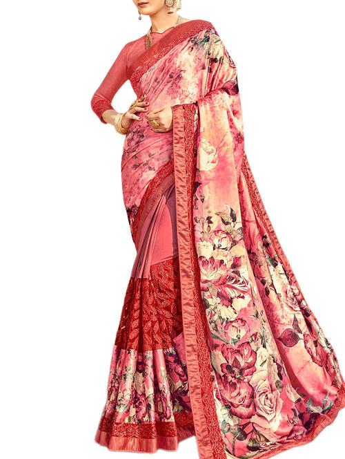 digital floral embroidered saree - 16120323 - Very Small Image - 1