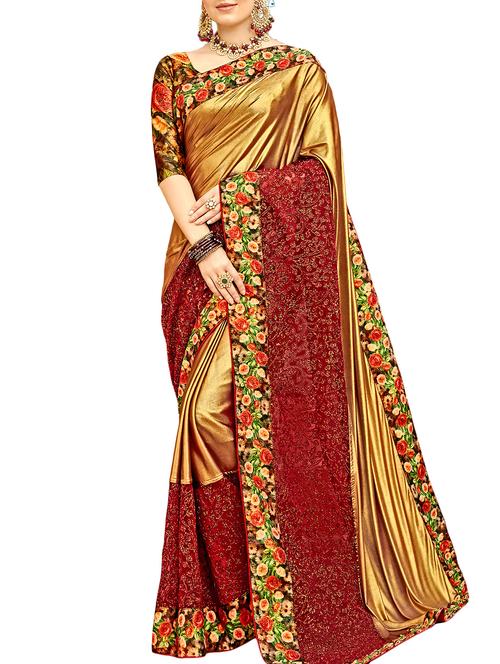floral border gold embroidered saree - 16120338 - Very Small Image - 1