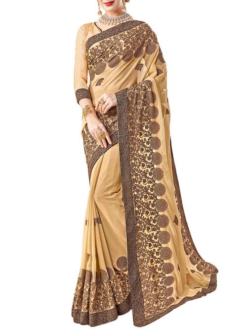 lace border beige embroidered saree - 16120349 - Very Small Image - 1