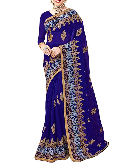 blue floral embroidered saree - 16120354 - Very Small Image - 1