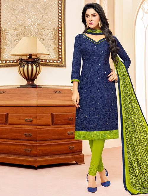 printed churidaar unstitched suit - 16120644 - Very Small Image - 1