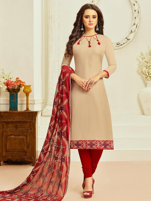 embroidered churidaar unstitched suit - 16120659 - Very Small Image - 1