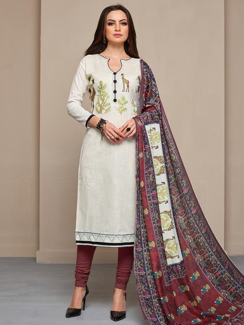 embroidered churidaar unstitched suit - 16120663 - Very Small Image - 1