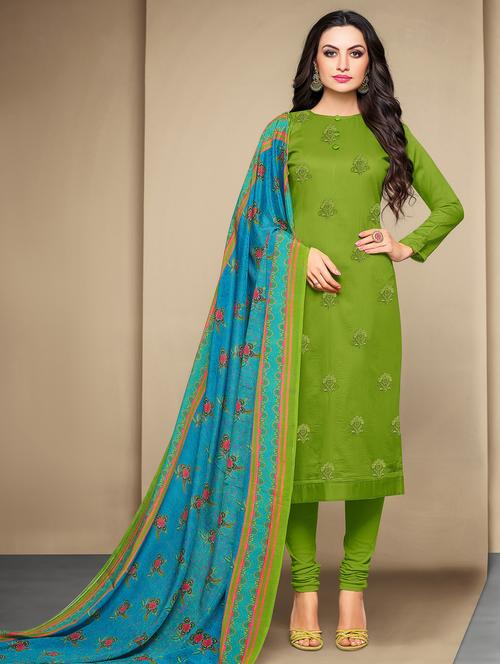 embroidered churidaar unstitched suit - 16120666 - Very Small Image - 1