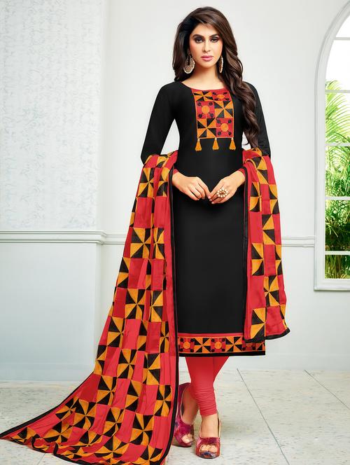 embroidered churidaar unstitched suit - 16120669 - Very Small Image - 1