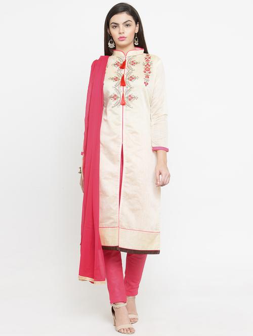 embroidered churidaar unstitched suit - 16120680 - Very Small Image - 1