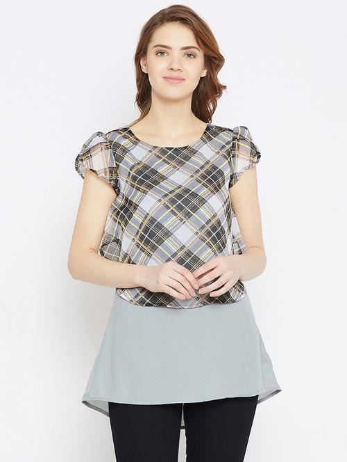 tulip sleeved checkered overlay tunic - 16121165 - Very Small Image - 1