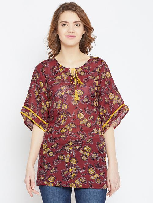 contrast piped floral tunic - 16121168 - Very Small Image - 1