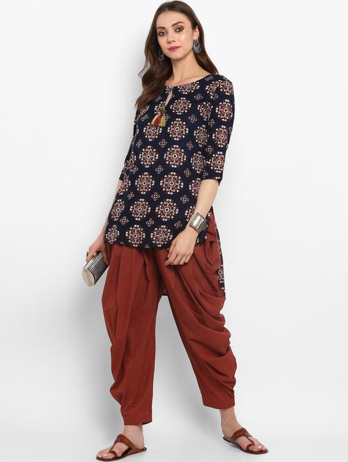 high low printed kurta with salwar set - 16124046 - Very Small Image - 1