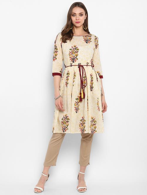 floral block printed a-line kurta - 16124129 - Very Small Image - 1