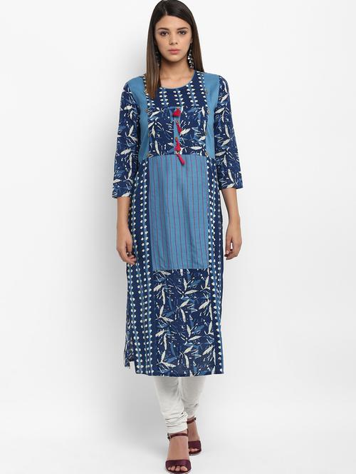 indigo straight kurta with tassels - 16124137 - Very Small Image - 1