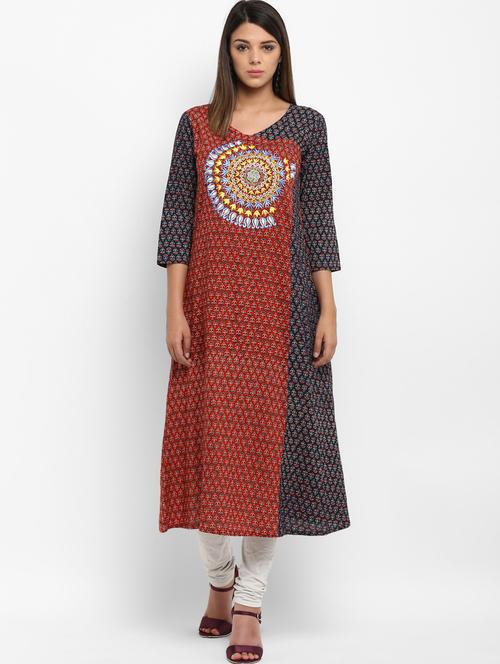 embroidered a-line kurta - 16124138 - Very Small Image - 1