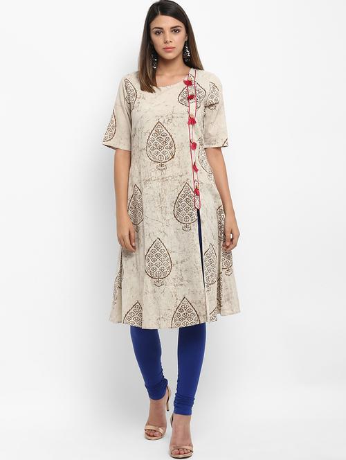 printed a-line kurta with tassels - 16124139 - Very Small Image - 1