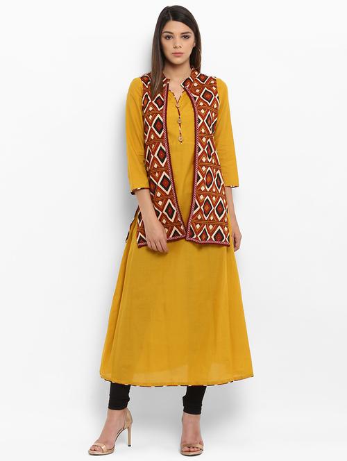 solid a-line kurta with jacket - 16124143 - Very Small Image - 1