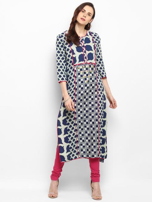 indigo contrast straight kurta - 16124144 - Very Small Image - 1