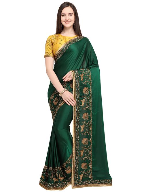bottle green embroidered saree with blouse - 16124466 - Very Small Image - 1
