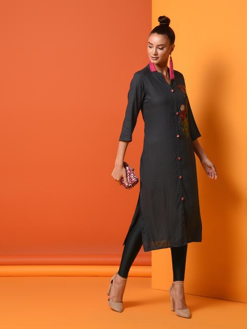 embroidered straight kurta - 16124496 - Very Small Image - 1