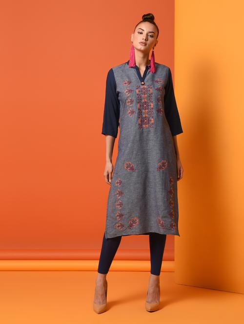 embroidered straight kurta - 16124508 - Very Small Image - 1