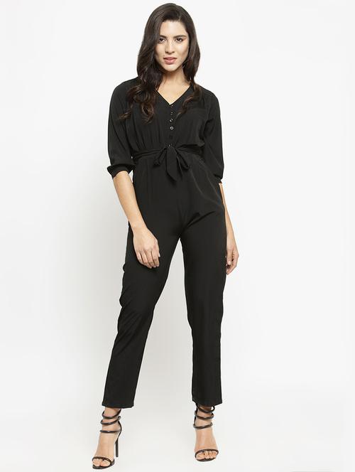 tie front full leg jumpsuit - 16128822 - Very Small Image - 1