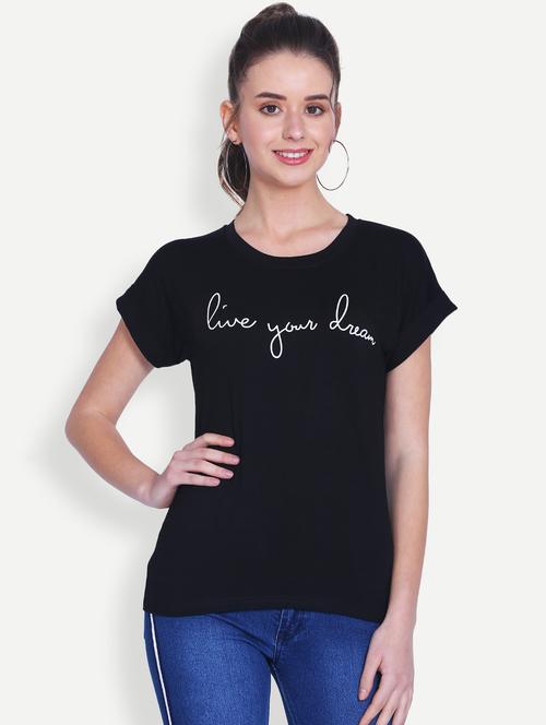 turn up sleeved slogan print tee - 16129727 - Very Small Image - 1