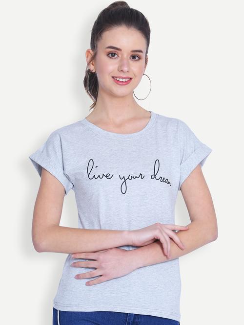 turn up sleeved slogan print tee - 16129729 - Very Small Image - 1