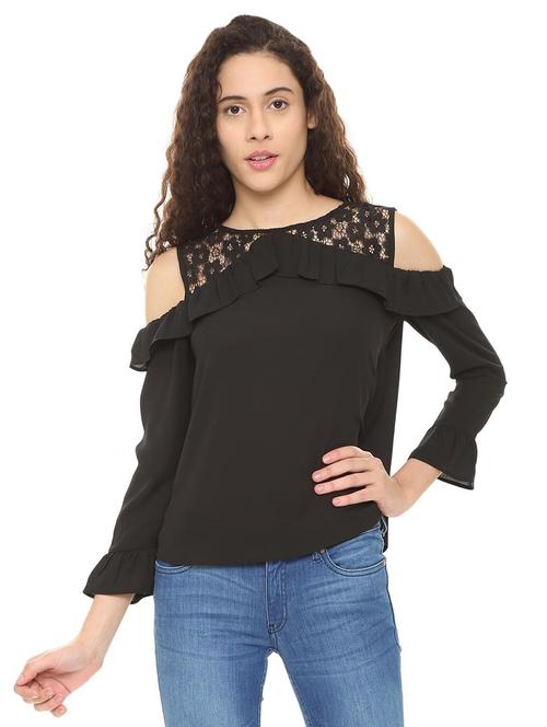 lace panel ruffle detail top - 16129817 - Very Small Image - 1