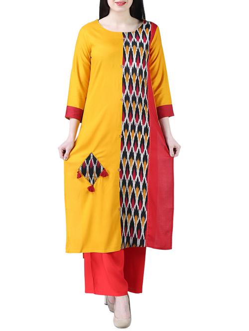 ikat printed straight kurta - 16130031 - Very Small Image - 1