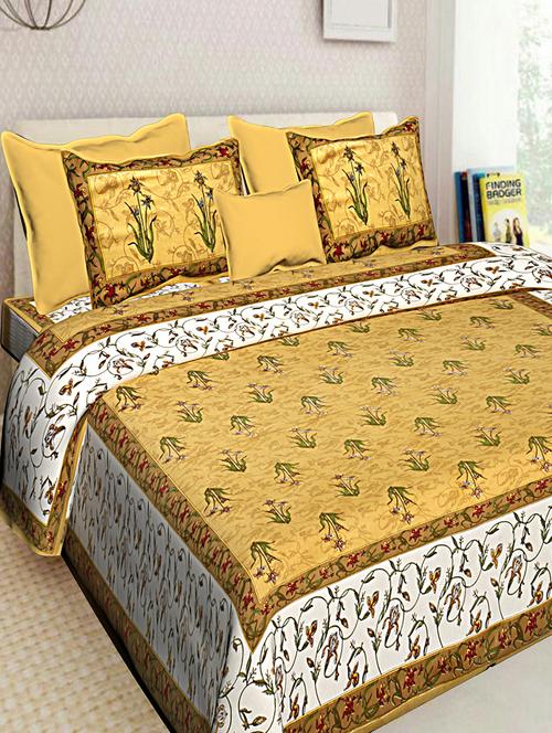 jaipuri traditional print 100% cotton double bedsheet with 2 pillow covers - 16130529 - Very Small Image - 1
