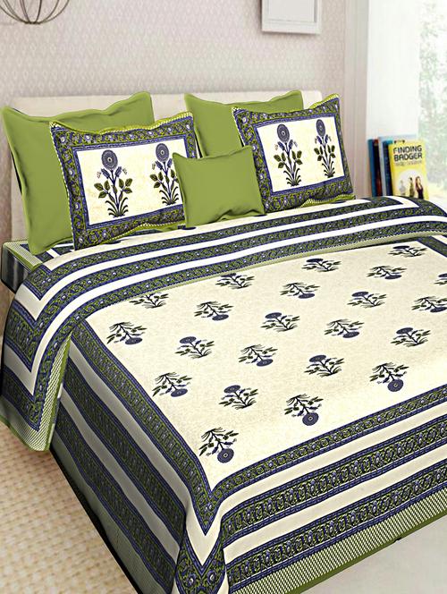 jaipuri traditional print 100% cotton double bedsheet with 2 pillow covers - 16130534 - Very Small Image - 1