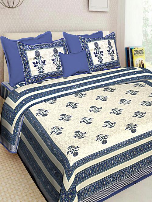 jaipuri traditional print 100% cotton double bedsheet with 2 pillow covers - 16130535 - Very Small Image - 1