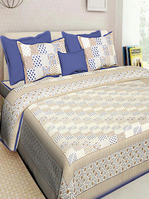 jaipuri traditional print 100% cotton double bedsheet with 2 pillow covers - 16130537 - Very Small Image - 1