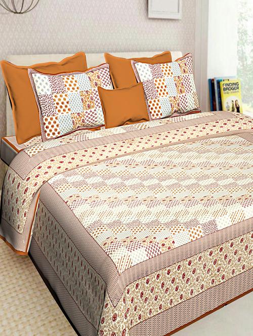 jaipuri traditional print 100% cotton double bedsheet with 2 pillow covers - 16130538 - Very Small Image - 1