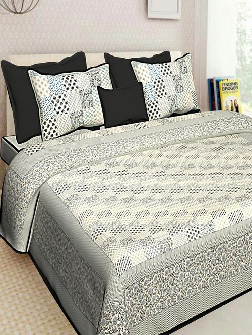 jaipuri traditional print 100% cotton double bedsheet with 2 pillow covers - 16130539 - Very Small Image - 1