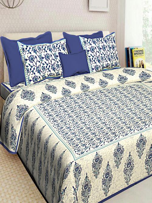 jaipuri traditional print 100% cotton double bedsheet with 2 pillow covers - 16130541 - Very Small Image - 1