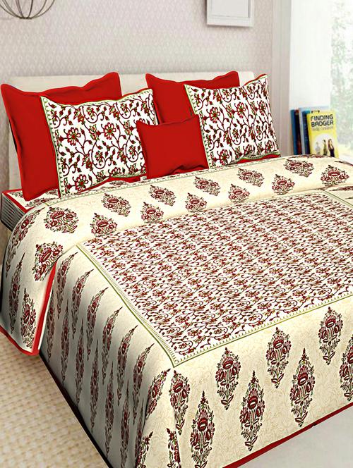jaipuri traditional print 100% cotton double bedsheet with 2 pillow covers - 16130542 - Very Small Image - 1