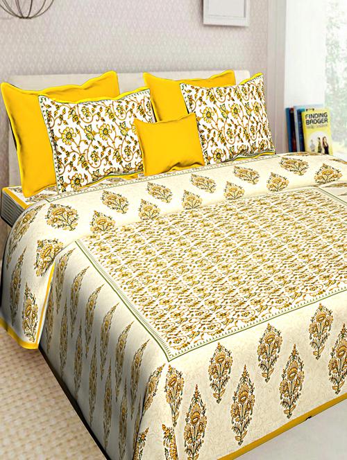 jaipuri traditional print 100% cotton double bedsheet with 2 pillow covers - 16130543 - Very Small Image - 1
