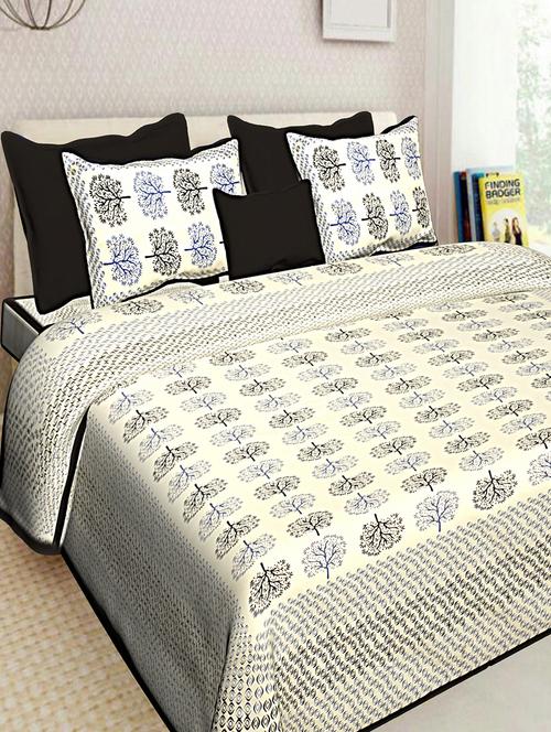 jaipuri traditional print 100% cotton double bedsheet with 2 pillow covers - 16130545 - Very Small Image - 1