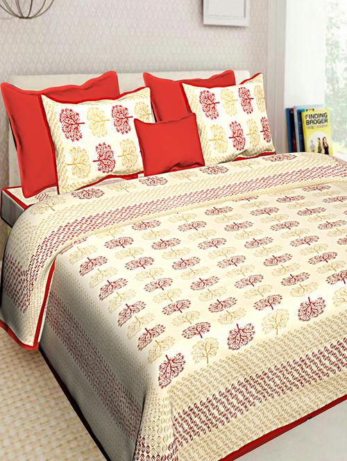 jaipuri traditional print 100% cotton double bedsheet with 2 pillow covers - 16130546 - Very Small Image - 1