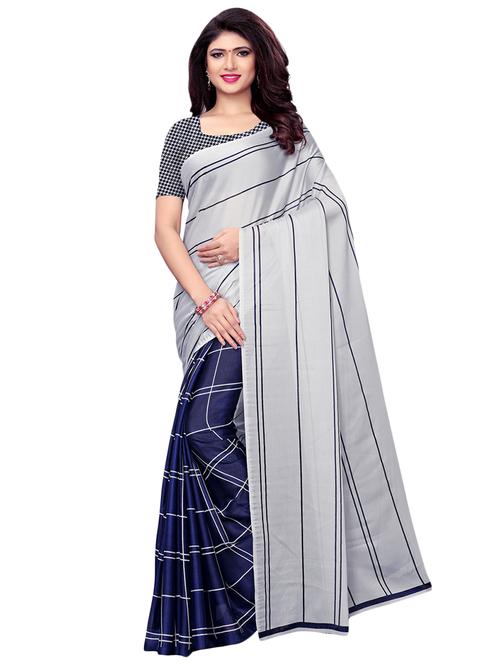 striped printed half & half saree with blouse - 16130577 - Very Small Image - 1