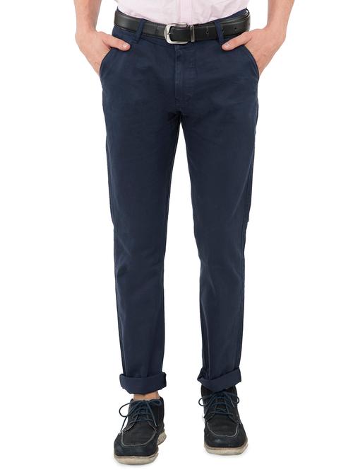 navy blue solid chinos - 16130582 - Very Small Image - 1