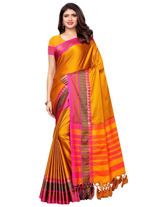 zari border mustard woven saree with blouse - 16130589 - Very Small Image - 1