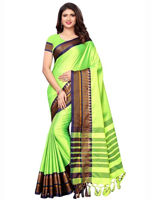 contrast border green woven saree with blouse - 16130598 - Very Small Image - 1