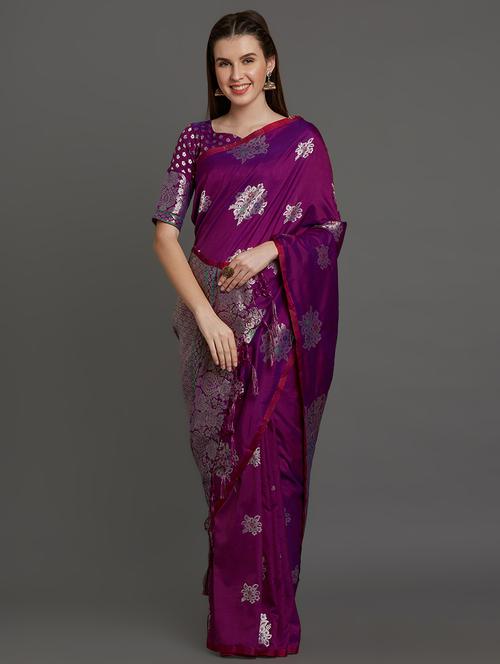 self design woven saree with blouse - 16131258 - Very Small Image - 1