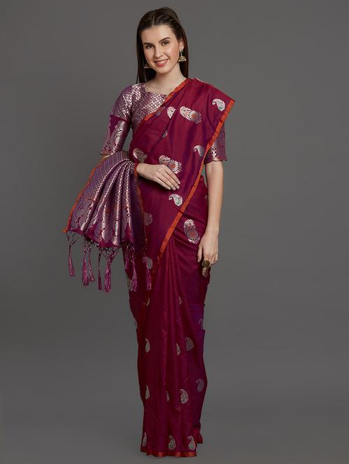self design woven saree with blouse - 16131261 - Very Small Image - 1