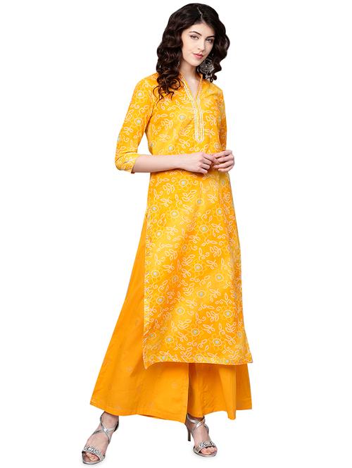 bandhani straight kurta with palazzo set - 16131288 - Very Small Image - 1